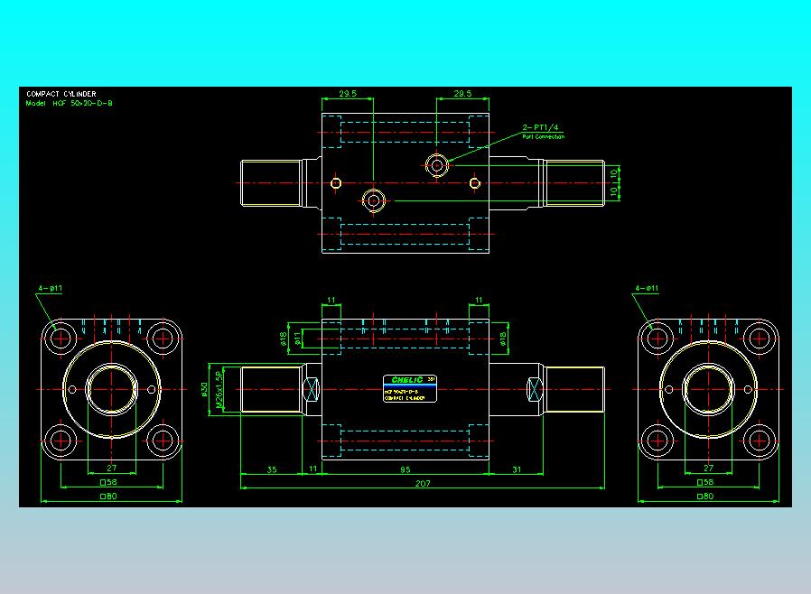 薄型气缸转角下压缸2D-HCF50x20-D-B
