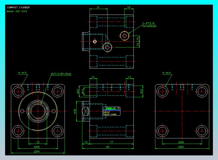 薄型气缸转角下压缸2D-HCF63x5