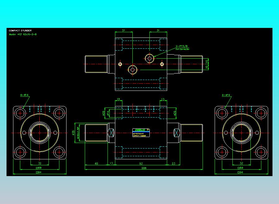 薄型气缸转角下压缸2D-HCF63x10-D-B