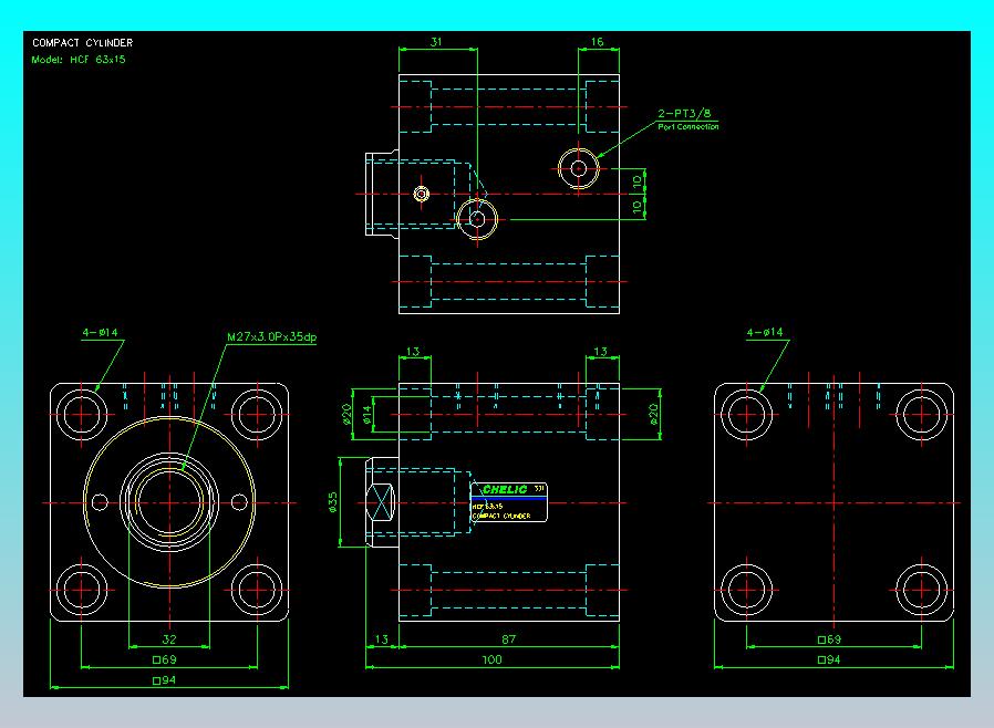 薄型气缸转角下压缸2D-HCF63x15