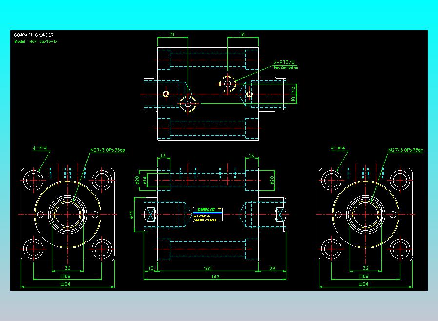 薄型气缸转角下压缸2D-HCF63x15-D