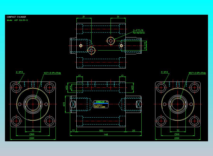 薄型气缸转角下压缸2D-HCF63x20-D