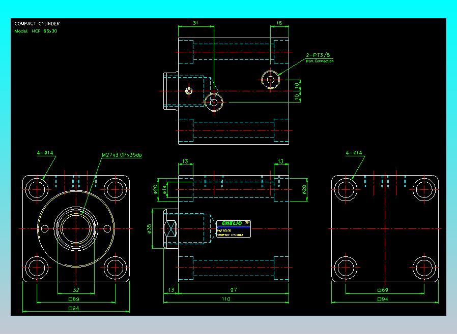 薄型气缸转角下压缸2D-HCF63x30
