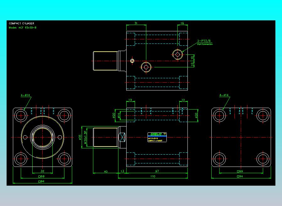 薄型气缸转角下压缸2D-HCF63x30-B