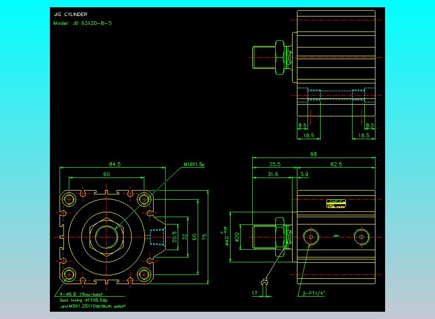治具气缸2D-JD63x20-B-S