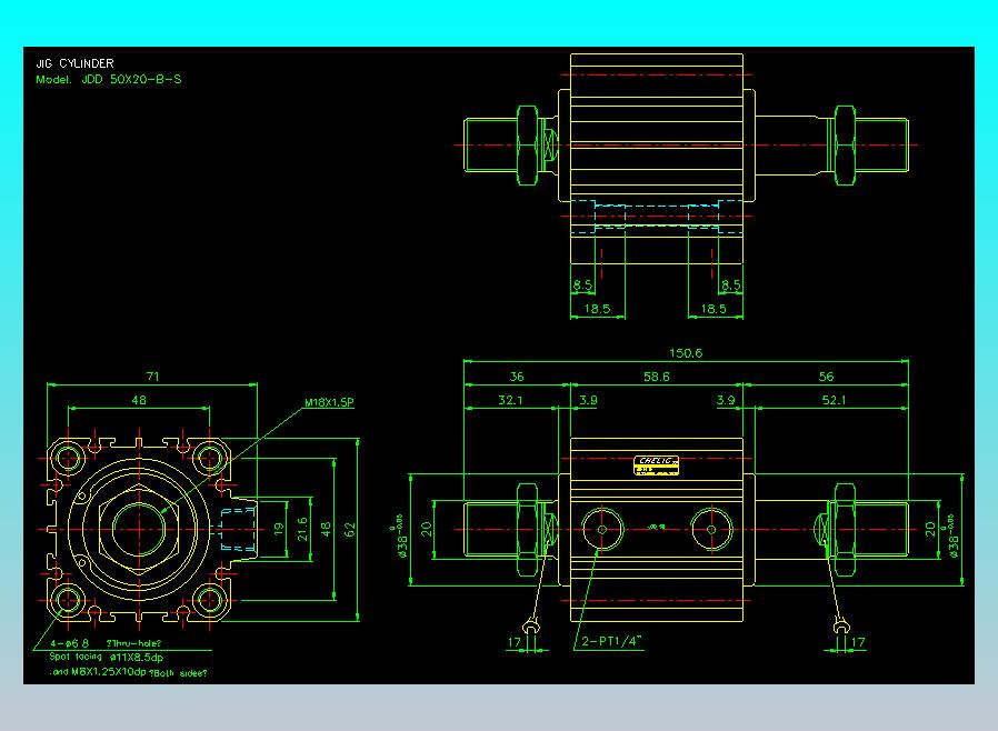 治具气缸2D-JDD50x20-B-S