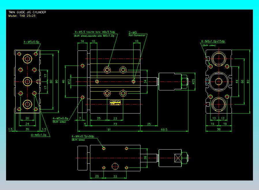 双轴气缸2D-TAB25x25