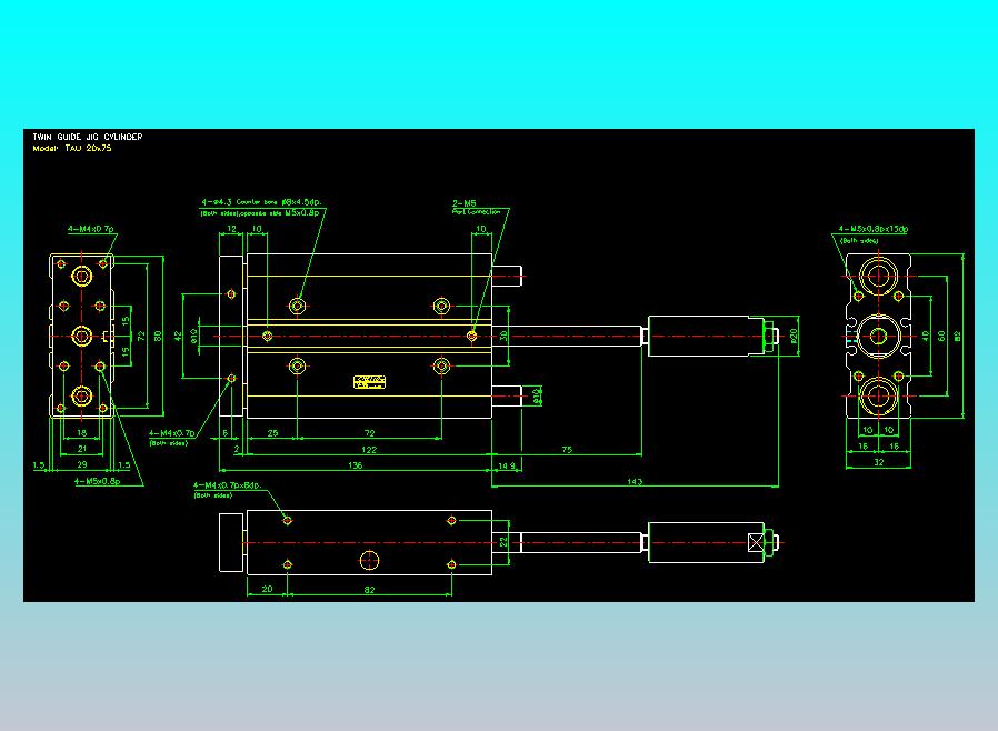 双轴气缸2D-TAU20x75