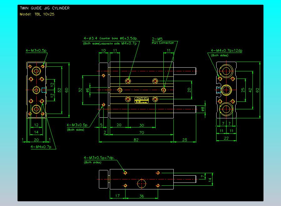双轴气缸2D-TB10x25-L