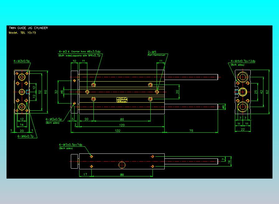 双轴气缸2D-TB10x75-L