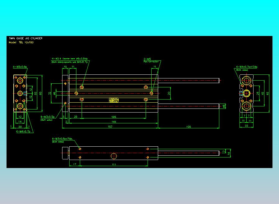 双轴气缸2D-TB10x100-L