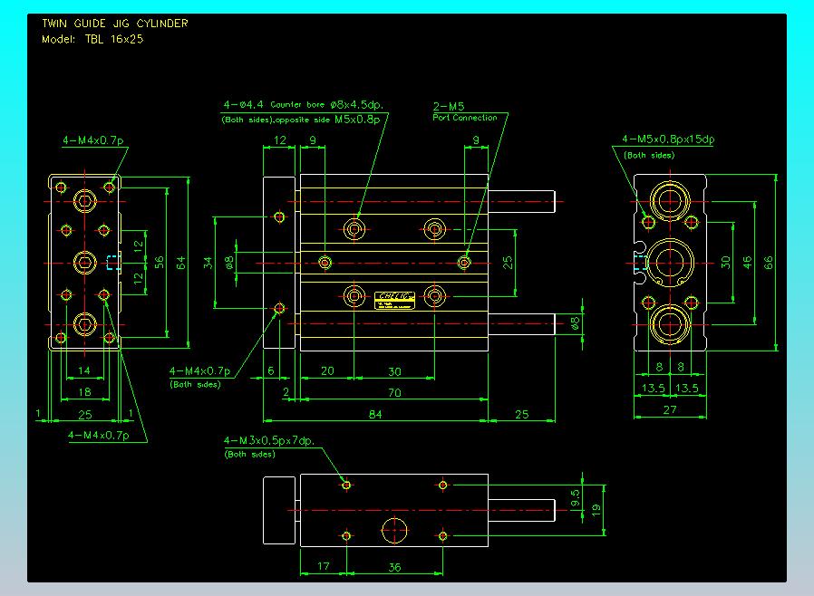 双轴气缸2D-TB16x25-L