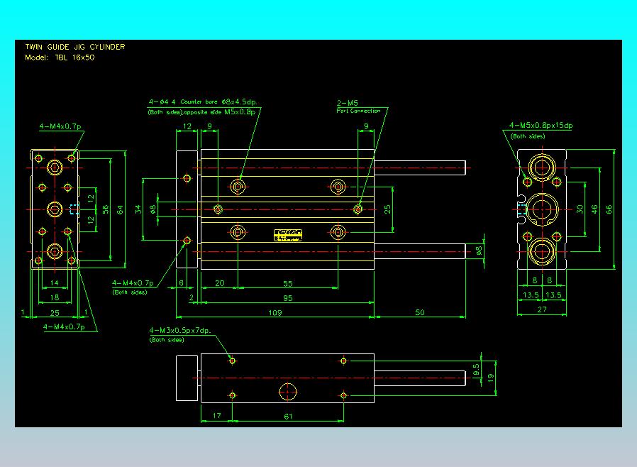 双轴气缸2D-TB16x50-L