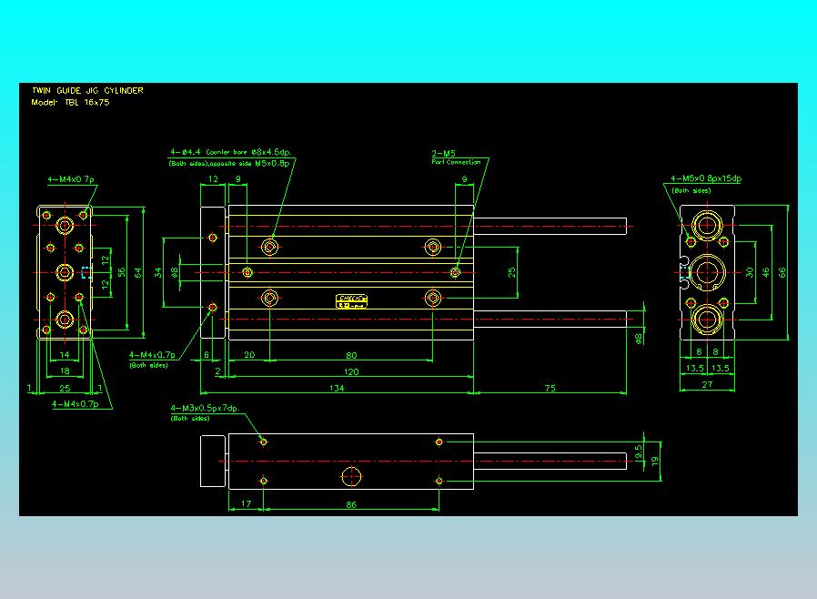 双轴气缸2D-TB16x75-L