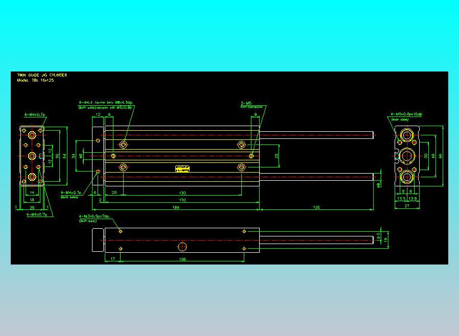 双轴气缸2D-TB16x125-L