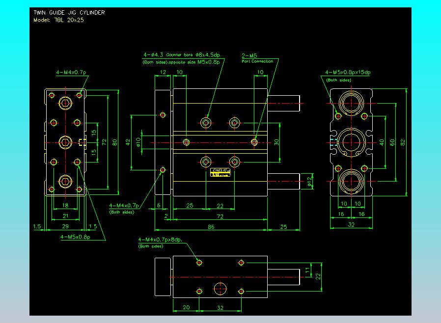 双轴气缸2D-TB20x25-L