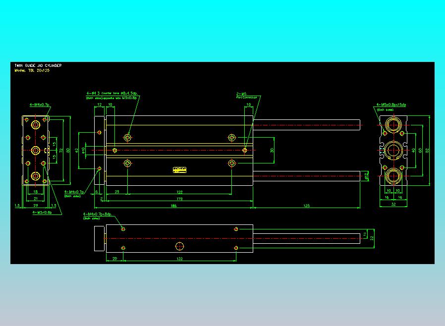 双轴气缸2D-TB20x125-L