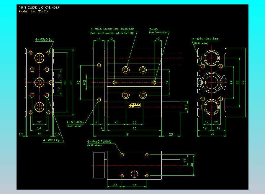双轴气缸2D-TB25x25-L