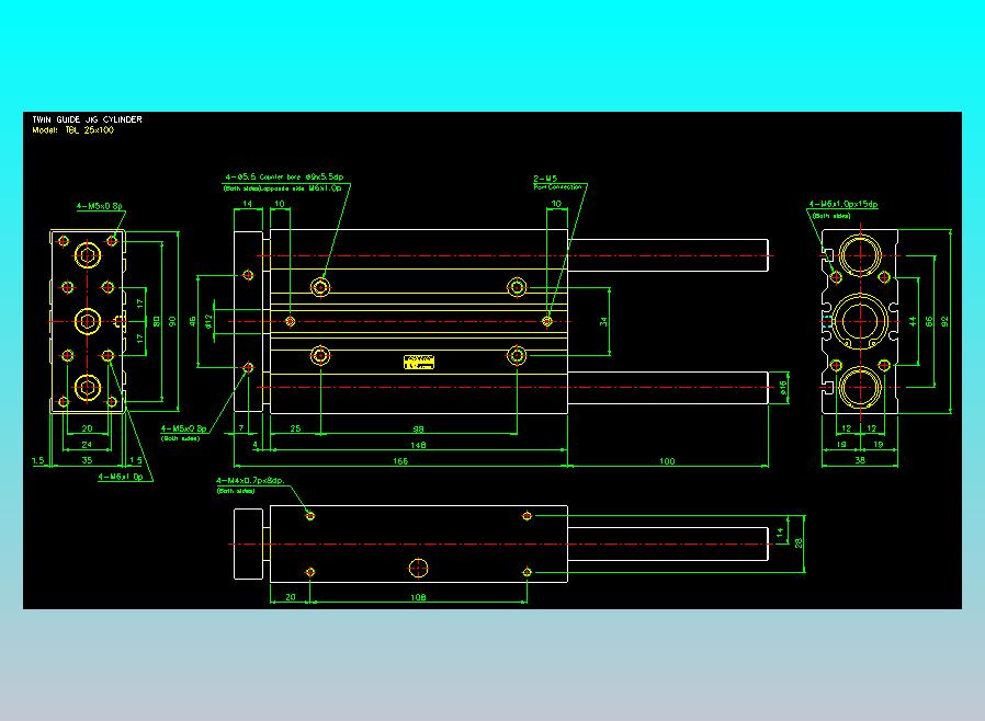 双轴气缸2D-TB25x100-L