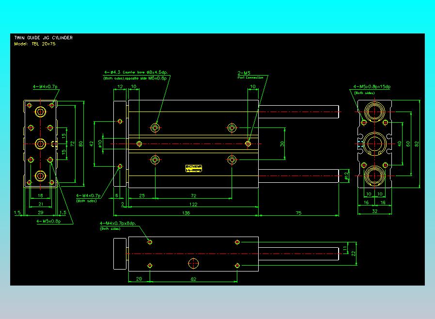 双轴气缸2D-TB20x75-L