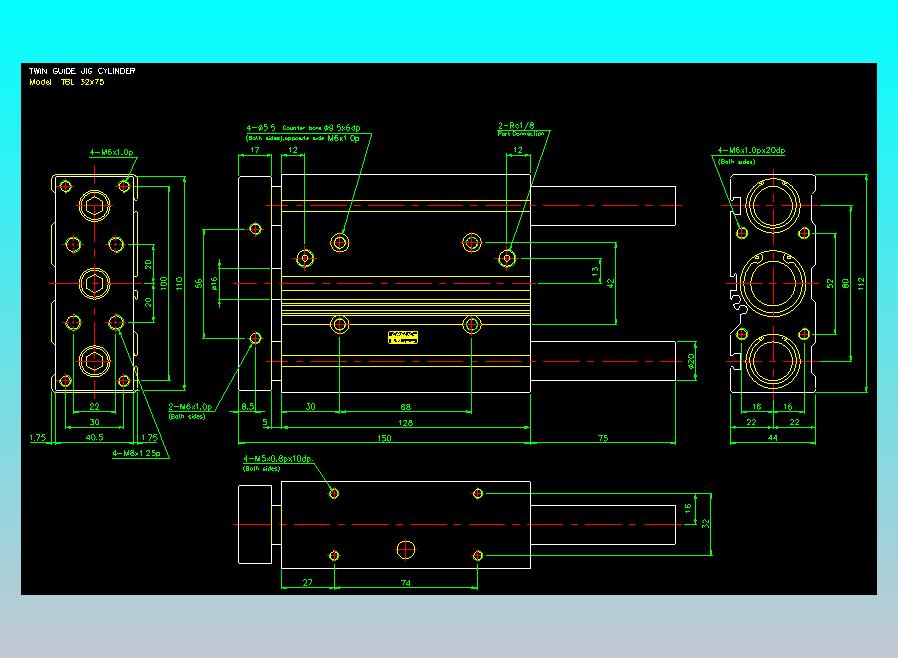 双轴气缸2D-TB32x75-L