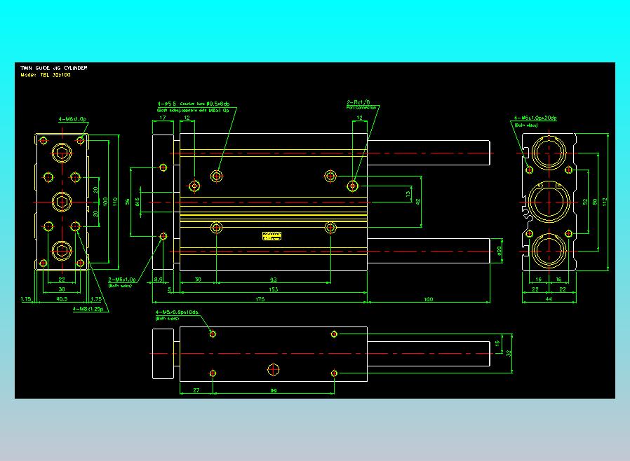 双轴气缸2D-TB32x100-L