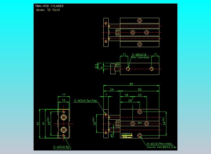 双轴气缸2D-TD10x10
