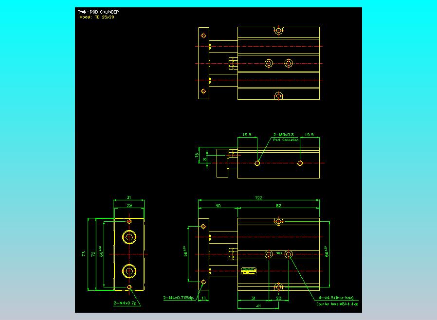 双轴气缸2D-TD25x20