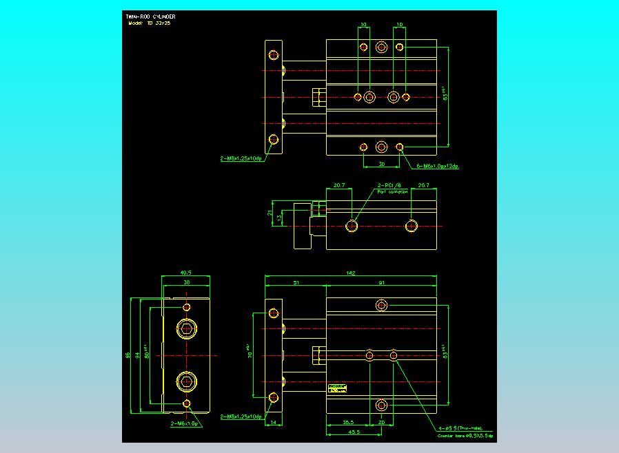 双轴气缸2D-TD32x25