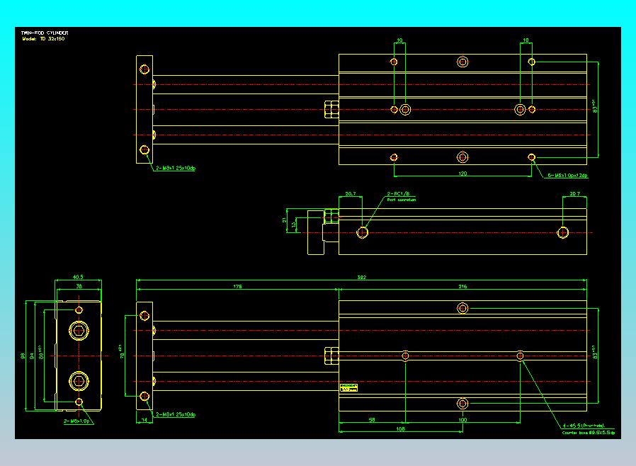 双轴气缸2D-TD32x150