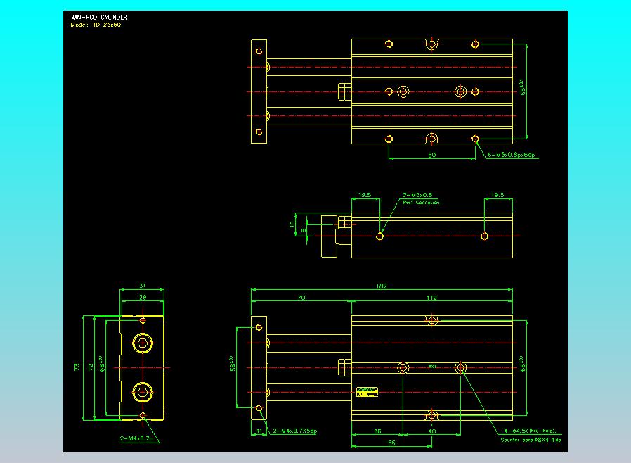 双轴气缸2D-TD25x50