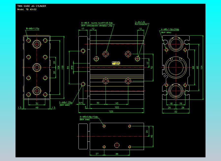 导杆薄型气缸导杆滑块气缸标准型气缸2D-TB40x50