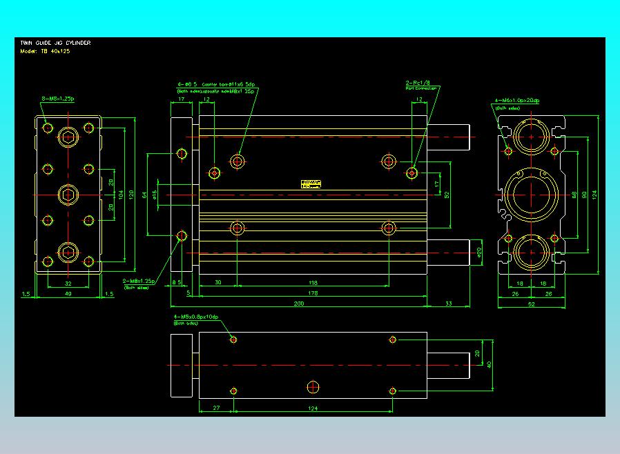 导杆薄型气缸导杆滑块气缸标准型气缸2D-TB40x125