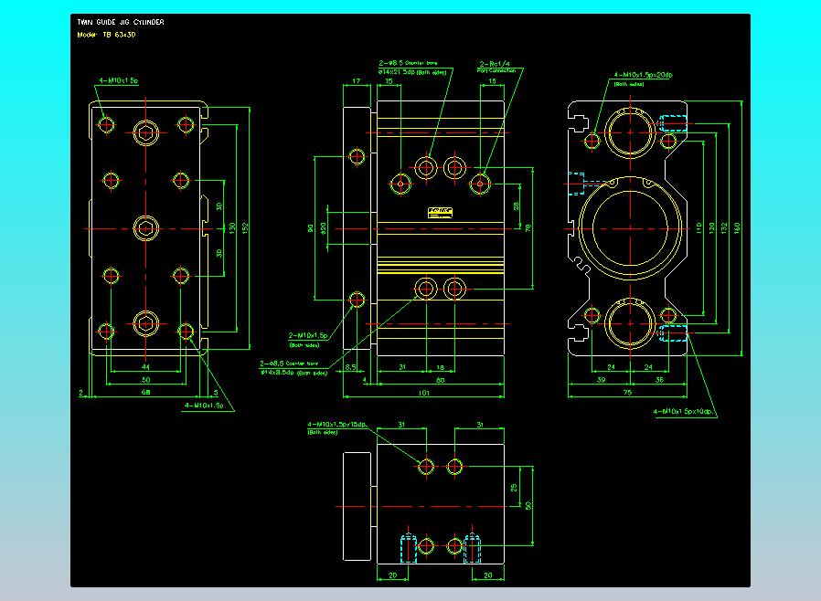 导杆薄型气缸导杆滑块气缸标准型气缸2D-TB63x30