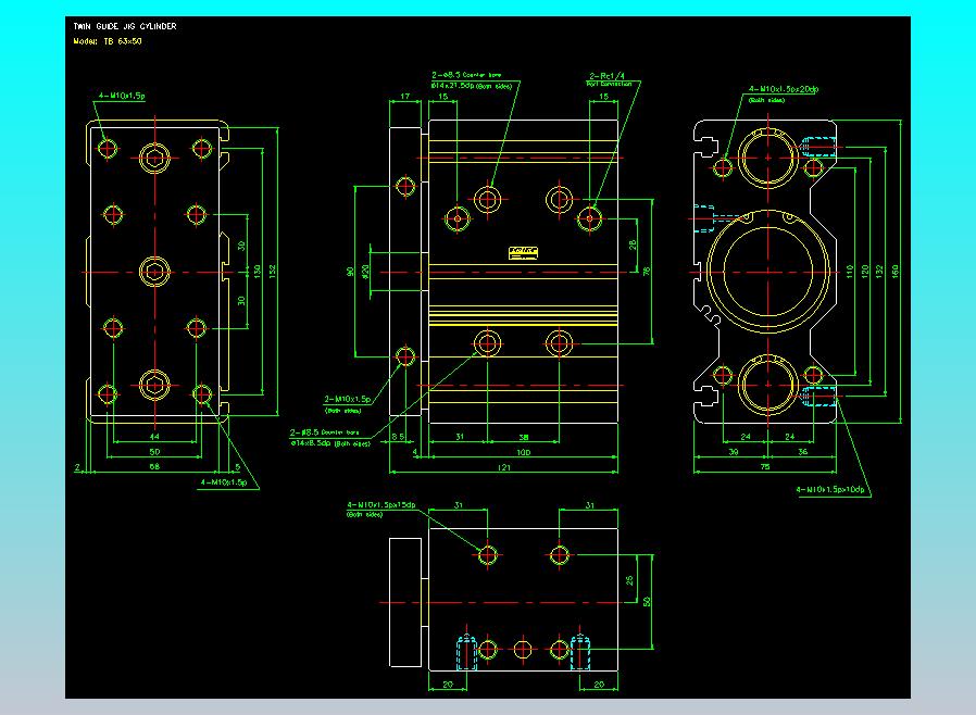 导杆薄型气缸导杆滑块气缸标准型气缸2D-TB63x50
