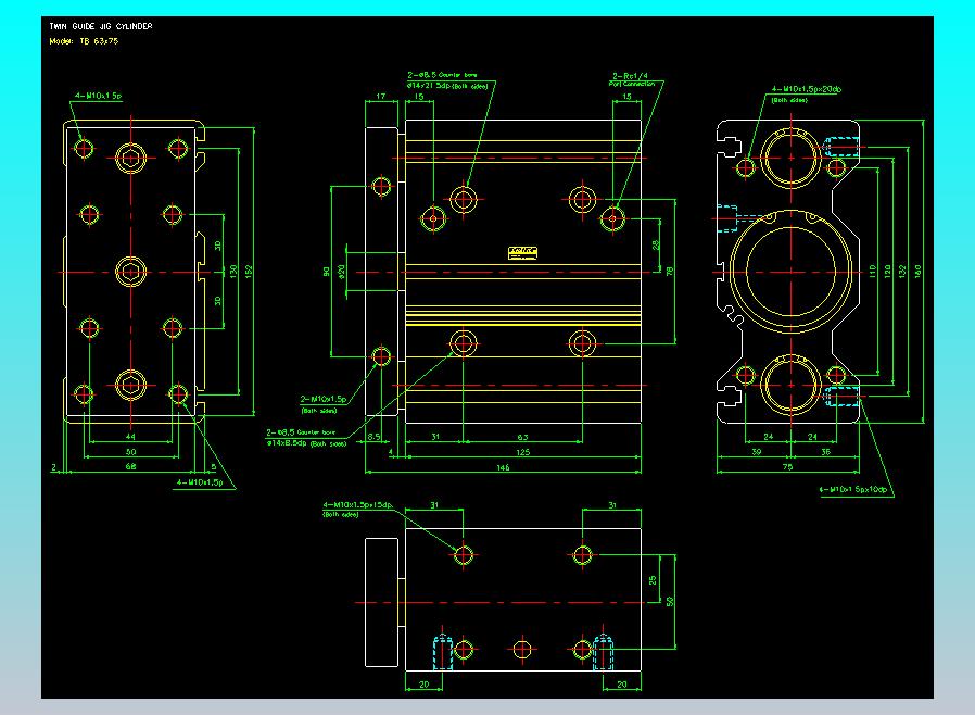 导杆薄型气缸导杆滑块气缸标准型气缸2D-TB63x75