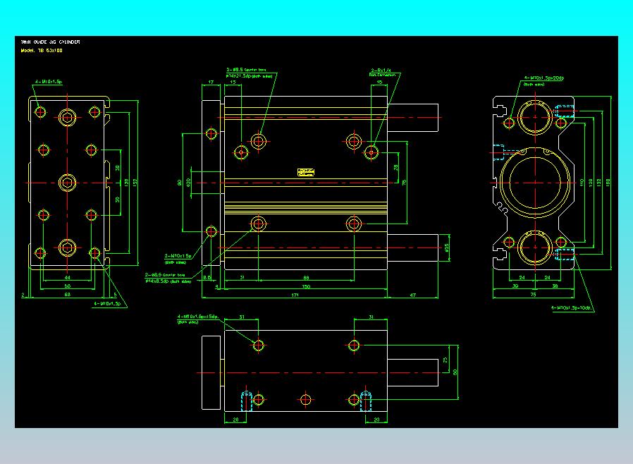 导杆薄型气缸导杆滑块气缸标准型气缸2D-TB63x100