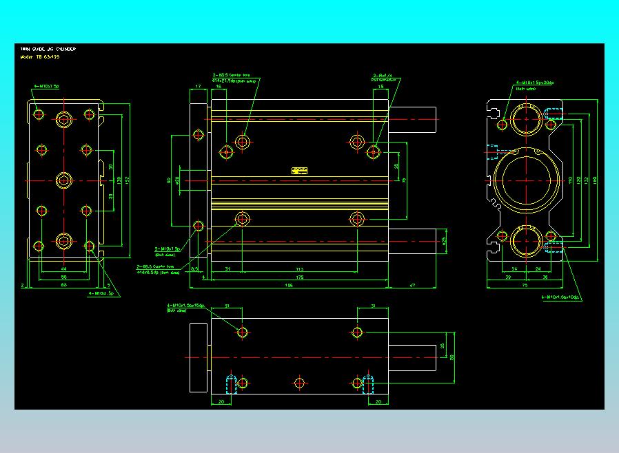 导杆薄型气缸导杆滑块气缸标准型气缸2D-TB63x125