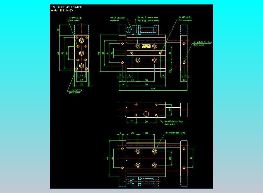 导杆薄型气缸导杆滑块气缸标准型气缸2D-TSB16x25