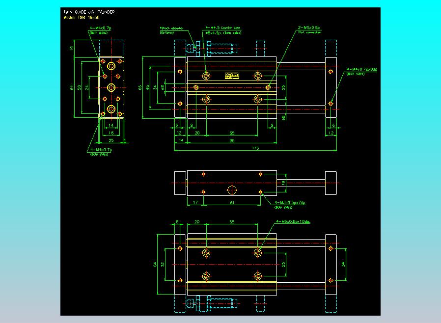 导杆薄型气缸导杆滑块气缸标准型气缸2D-TSB16x50