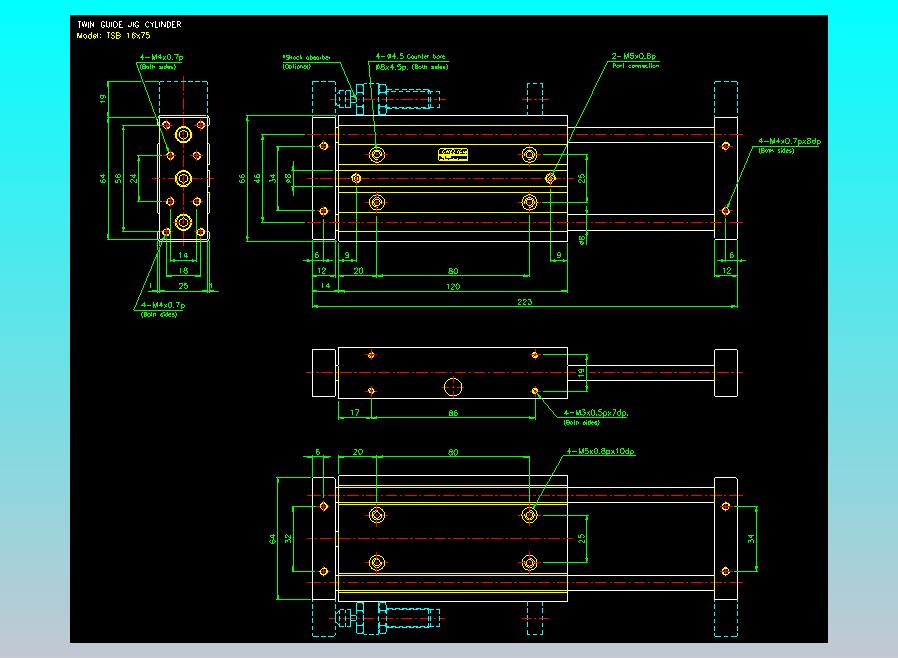 导杆薄型气缸导杆滑块气缸标准型气缸2D-TSB16x75