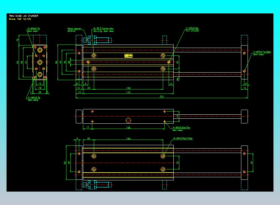 导杆薄型气缸导杆滑块气缸标准型气缸2D-TSB16x125
