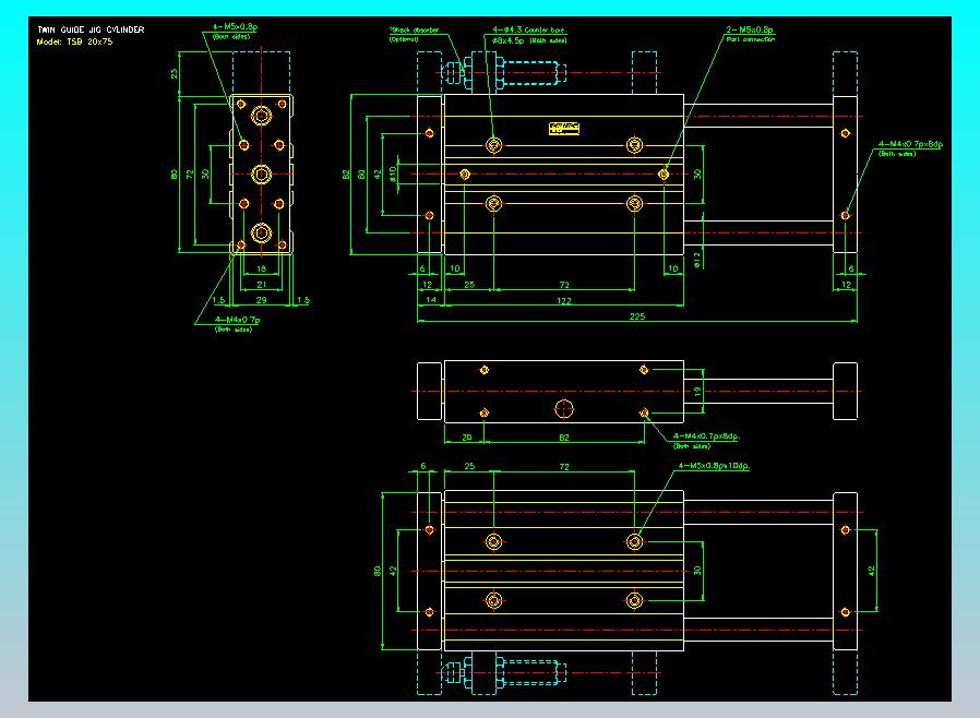 导杆薄型气缸导杆滑块气缸标准型气缸2D-TSB20x75