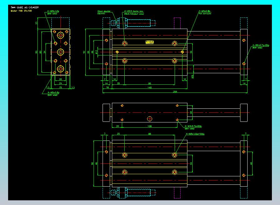 导杆薄型气缸导杆滑块气缸标准型气缸2D-TSB25x100