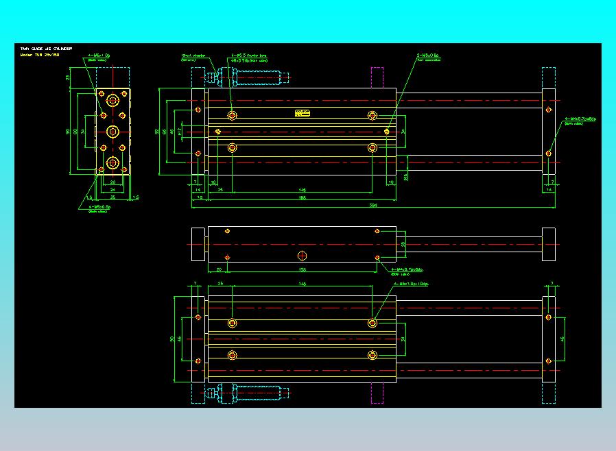导杆薄型气缸导杆滑块气缸标准型气缸2D-TSB25x150