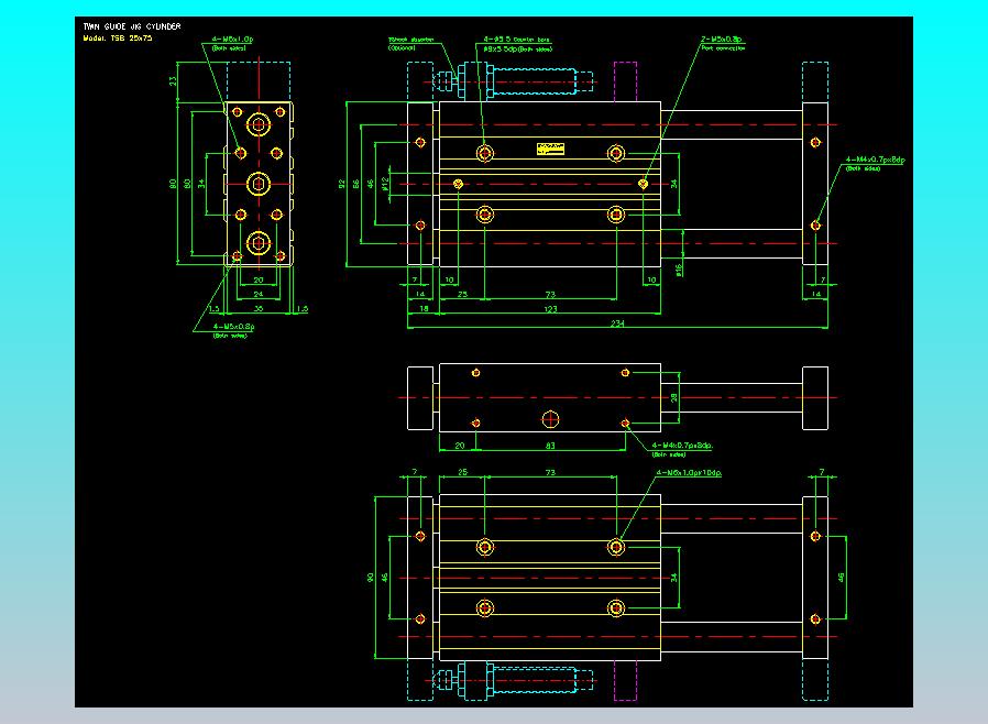 导杆薄型气缸导杆滑块气缸标准型气缸2D-TSB25x75