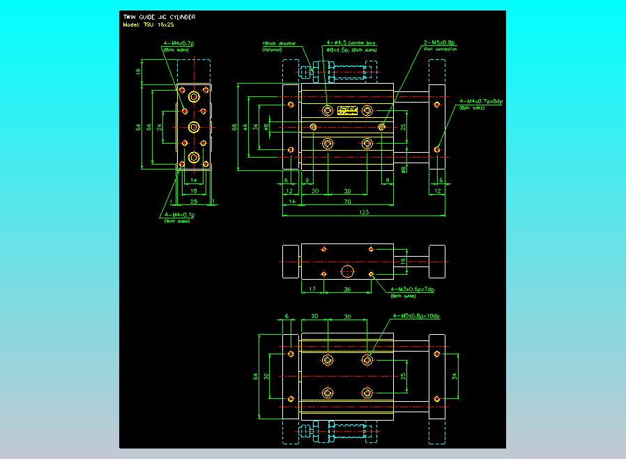 导杆薄型气缸导杆滑块气缸标准型气缸2D-TSU16x25