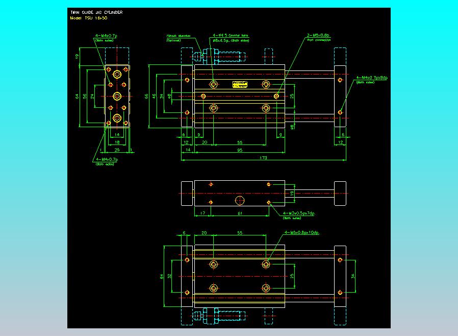 导杆薄型气缸导杆滑块气缸标准型气缸2D-TSU16x50