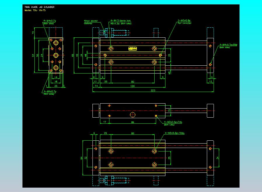 导杆薄型气缸导杆滑块气缸标准型气缸2D-TSU16x75
