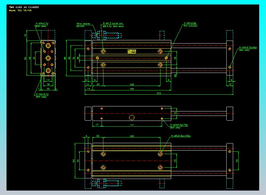 导杆薄型气缸导杆滑块气缸标准型气缸2D-TSU16x100